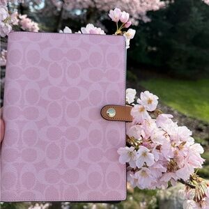 Coach Pink Signature Notebook Organizer with Tan Strap